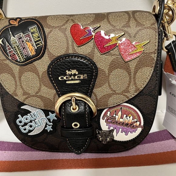 Coach Kleo Shoulder Bag 17 In Colorblock Signature Canvas With Disco Patches - Picture 6 of 8